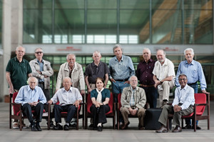 IGc and IAG professors from several generations: (standing, from left) Celso de Barros Gomes, Vicente Antonio Vitorio Girardi, Adolpho José  Melfi, Antonio Carlos Rocha Campos, Georg Robert Sadowsky, Benjamim Bley de Brito Neves, Umberto Giuseppe Cordani and Igor Ivory Gil Pacca; (seated) Setembrino Petri, Kenitiro Suguio, Marta Silvia Maria Mantovani, José Moacir Vianna Coutinho and Jorge Silva Bettencourt