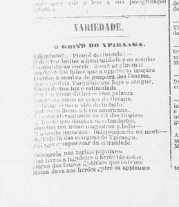 "O grito do Ipiranaga," a lost poem written by Machado de Assis and published in the newspaper Correio mercantil, was discovered thanks to the Brazilian National Library's digital newspaper archive