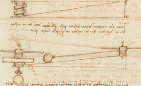 Sketch from 1493: a screw thread (upper drawing) and an inclined plane