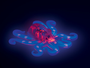 Octobot: fluorescent dyes, with oxygenated water as fuel 