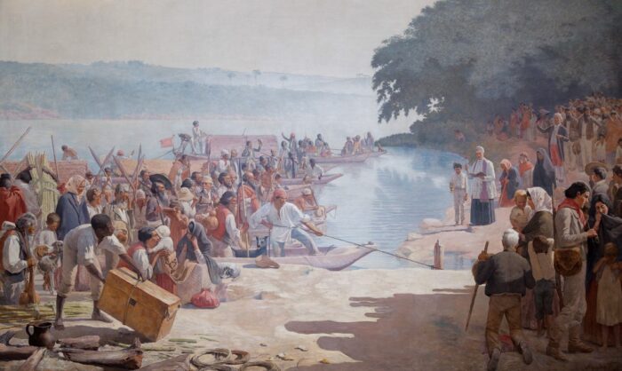 <em>Partida da monção</em> (1897), óleo sobre lienzo de José Ferraz de Almeida Júnior (1850-1899)